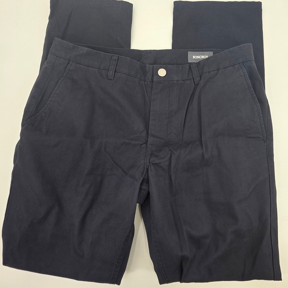 BONOBOS SLIM FIT CHINO PANTS MENS SIZE 35X32 BLUE PLAID STRAIGHT‎ KHAKI COTTON